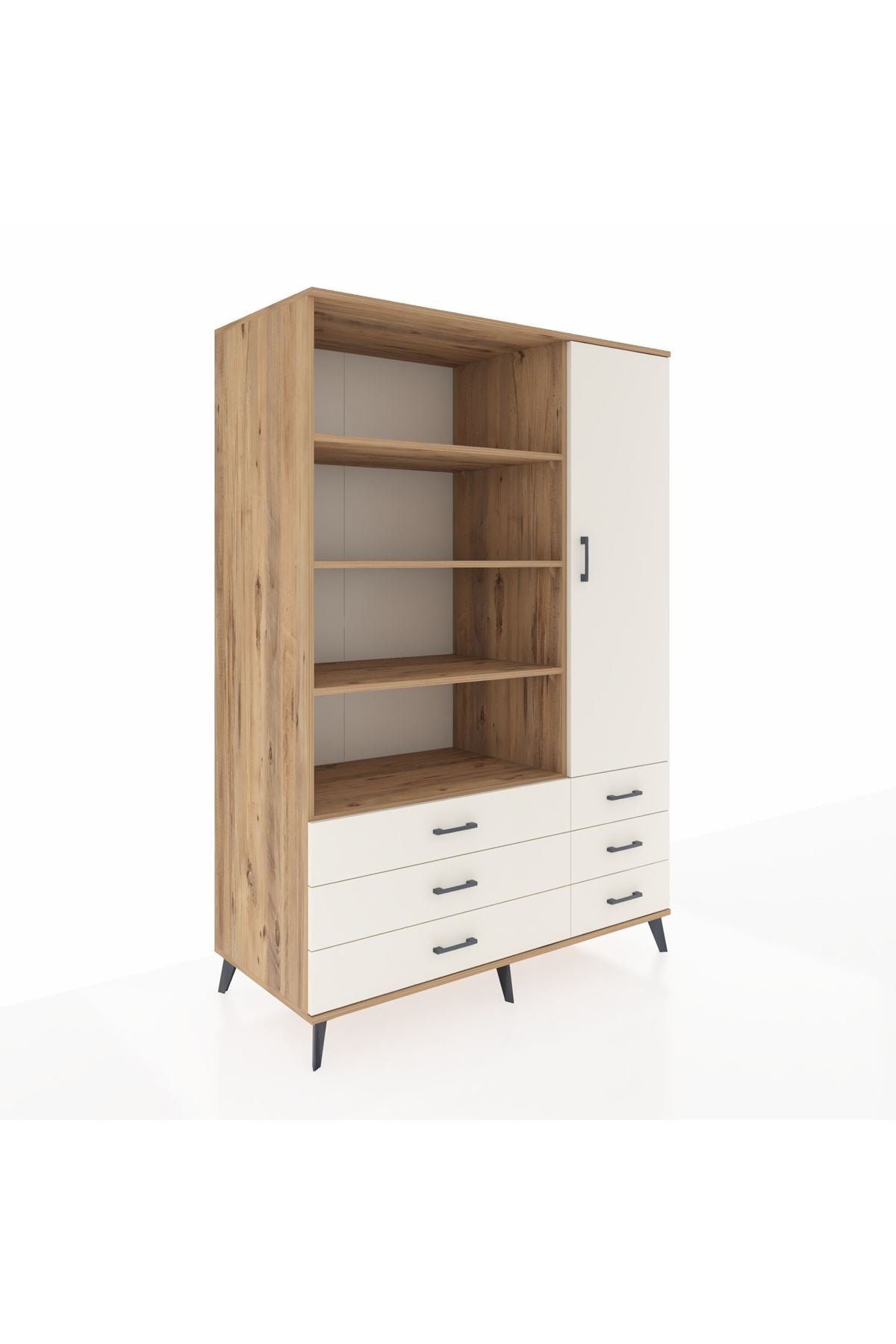 Kronos Dolap 8 Raflı 6 Çekmeceli Tek Kapaklı 132x59x195 Çam-Aytaşı/Aytaşı