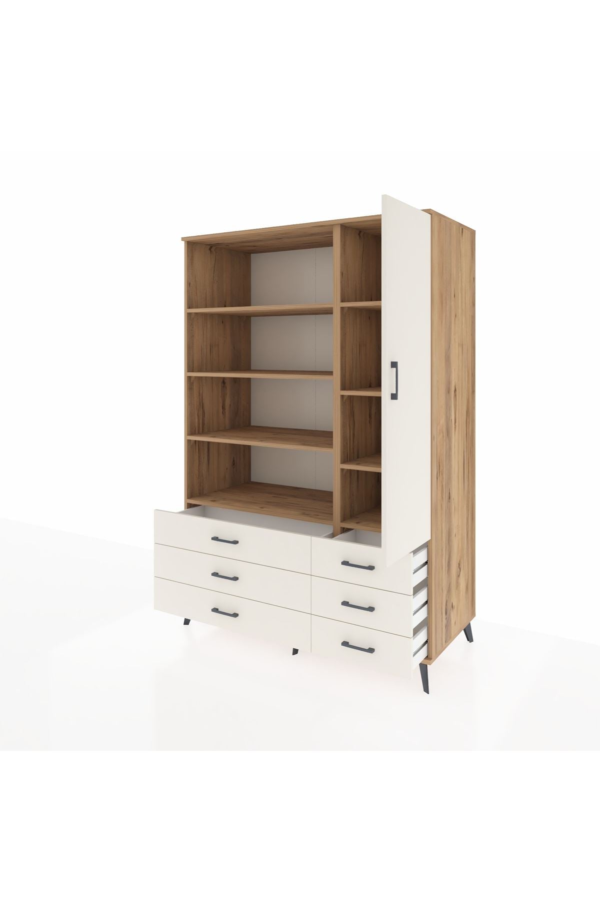 Kronos Dolap 8 Raflı 6 Çekmeceli Tek Kapaklı 132x59x195 Çam-Aytaşı/Aytaşı