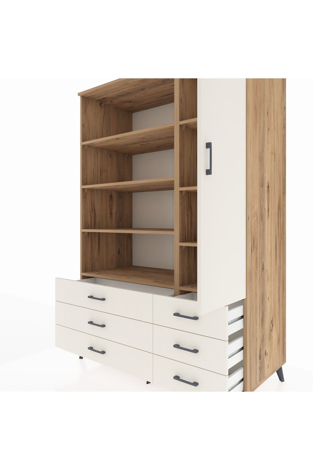 Kronos Dolap 8 Raflı 6 Çekmeceli Tek Kapaklı 132x59x195 Çam-Aytaşı/Aytaşı