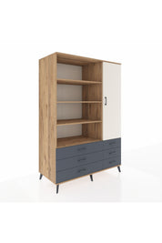 Kronos Dolap 8 Raflı 6 Çekmeceli Tek Kapaklı 132x59x195 Çam-Aytaşı/Antrasit