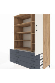 Kronos Dolap 8 Raflı 6 Çekmeceli Tek Kapaklı 132x59x195 Çam-Aytaşı/Antrasit