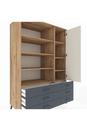 Kronos Dolap 8 Raflı 6 Çekmeceli Tek Kapaklı 132x59x195 Çam-Aytaşı/Antrasit