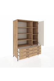 Kronos Dolap 8 Raflı 6 Çekmeceli Tek Kapaklı 132x59x195 Çam-Aytaşı/Çam