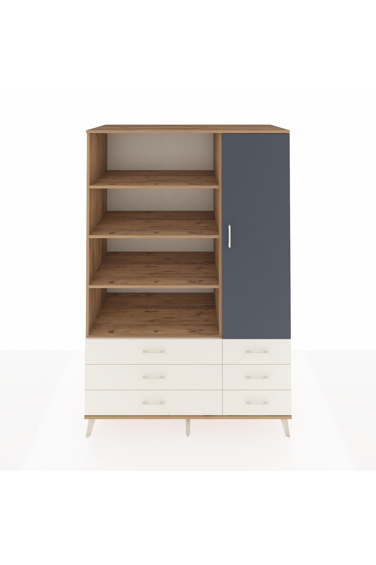 Kronos Dolap 8 Raflı 6 Çekmeceli Tek Kapaklı 132x59x195 Çam-Antrasit/Aytaşı