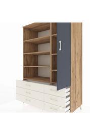 Kronos Dolap 8 Raflı 6 Çekmeceli Tek Kapaklı 132x59x195 Çam-Antrasit/Aytaşı