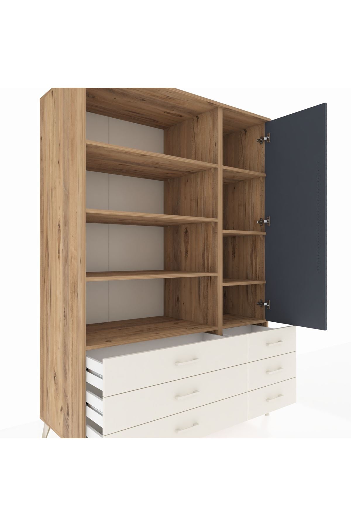 Kronos Dolap 8 Raflı 6 Çekmeceli Tek Kapaklı 132x59x195 Çam-Antrasit/Aytaşı