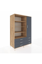 Kronos Dolap 8 Raflı 6 Çekmeceli Tek Kapaklı 132x59x195 Çam-Antrasit/Antrasit