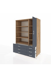 Kronos Dolap 8 Raflı 6 Çekmeceli Tek Kapaklı 132x59x195 Çam-Antrasit/Antrasit