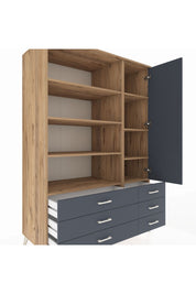 Kronos Dolap 8 Raflı 6 Çekmeceli Tek Kapaklı 132x59x195 Çam-Antrasit/Antrasit