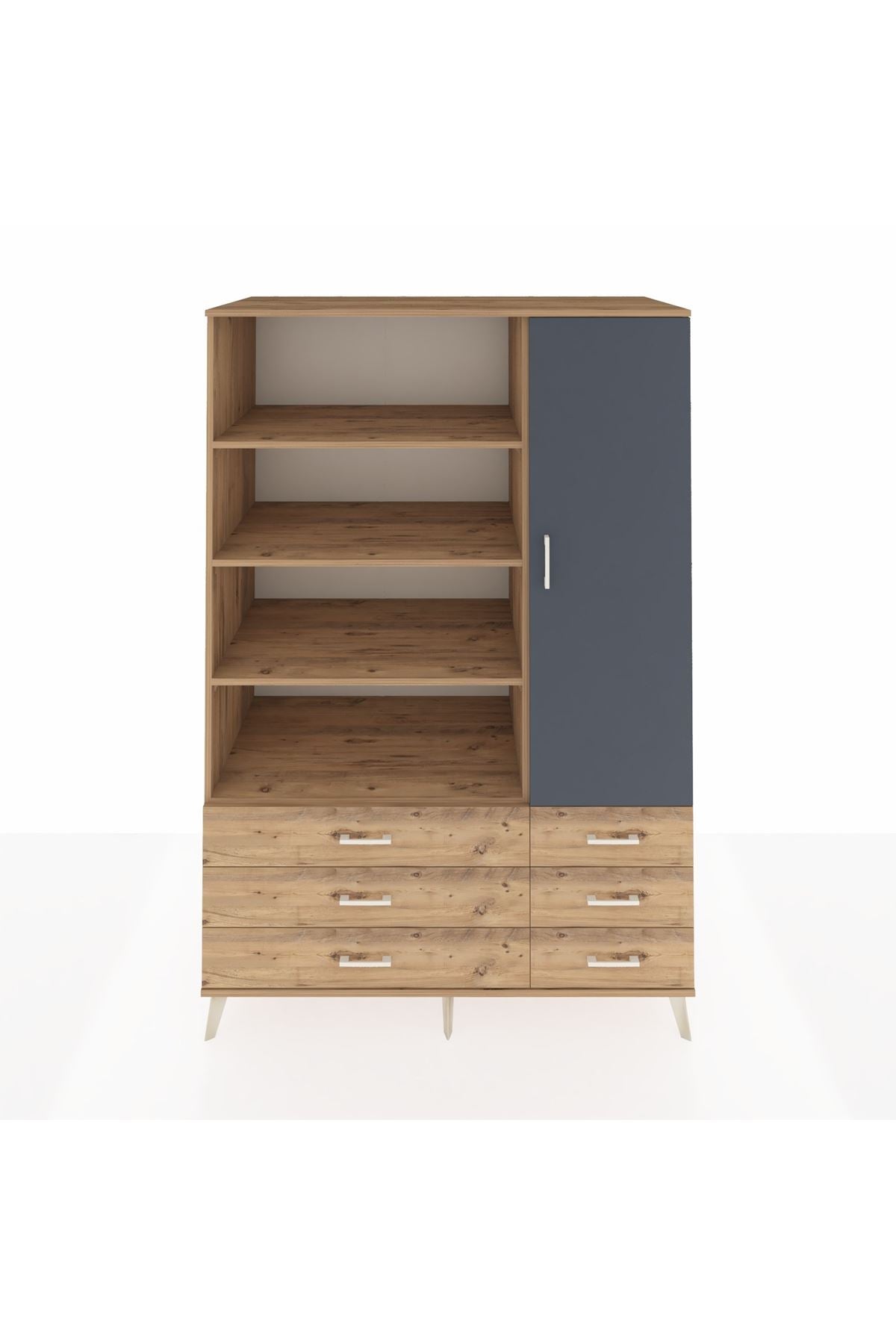 Kronos Dolap 8 Raflı 6 Çekmeceli Tek Kapaklı 132x59x195 Çam-Antrasit/Çam