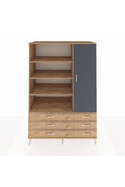 Kronos Dolap 8 Raflı 6 Çekmeceli Tek Kapaklı 132x59x195 Çam-Antrasit/Çam