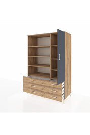 Kronos Dolap 8 Raflı 6 Çekmeceli Tek Kapaklı 132x59x195 Çam-Antrasit/Çam