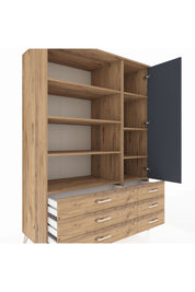 Kronos Dolap 8 Raflı 6 Çekmeceli Tek Kapaklı 132x59x195 Çam-Antrasit/Çam