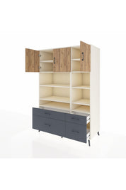 Kronos Dolap 10 Raflı 4 Çekmeceli 3 Kapaklı 132x59x195 Aytaşı-Çam/Antrasit