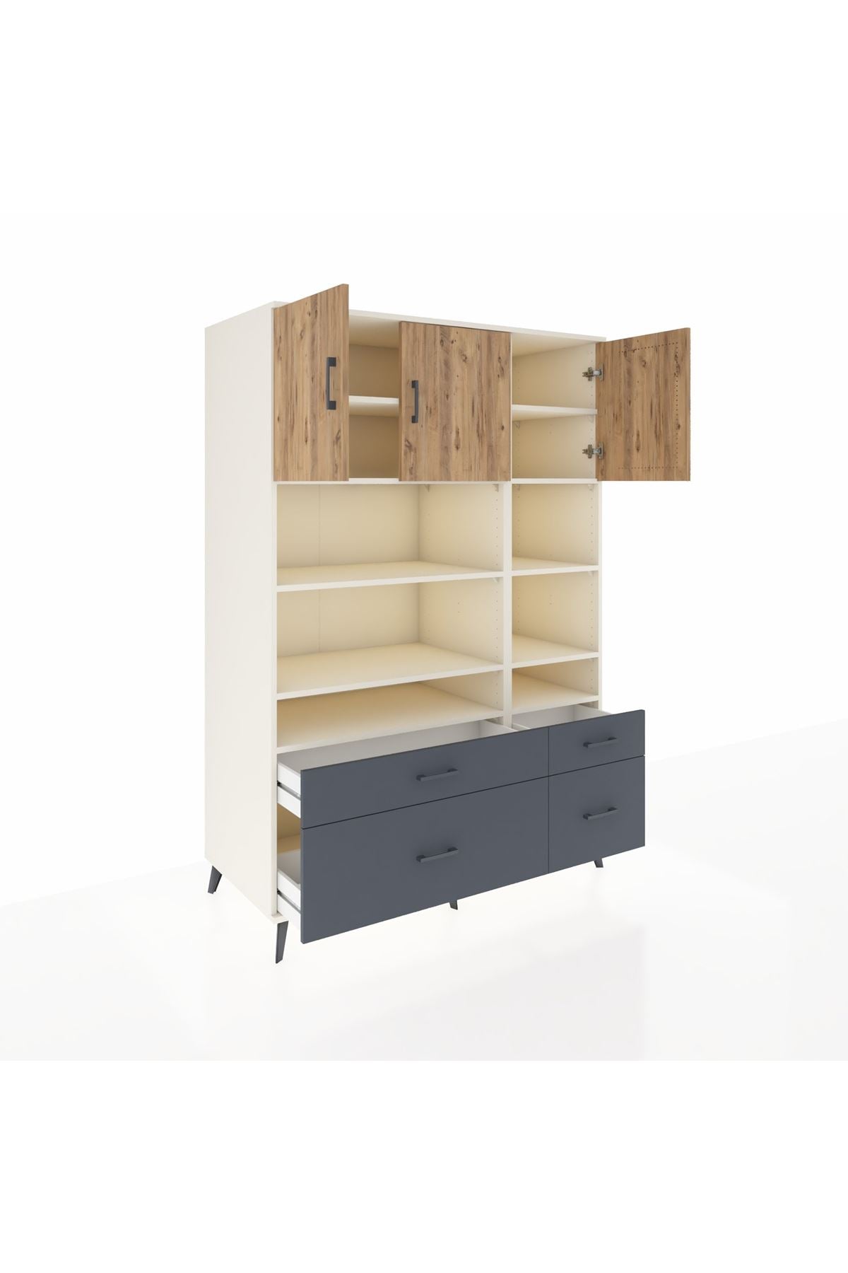 Kronos Dolap 10 Raflı 4 Çekmeceli 3 Kapaklı 132x59x195 Aytaşı-Çam/Antrasit