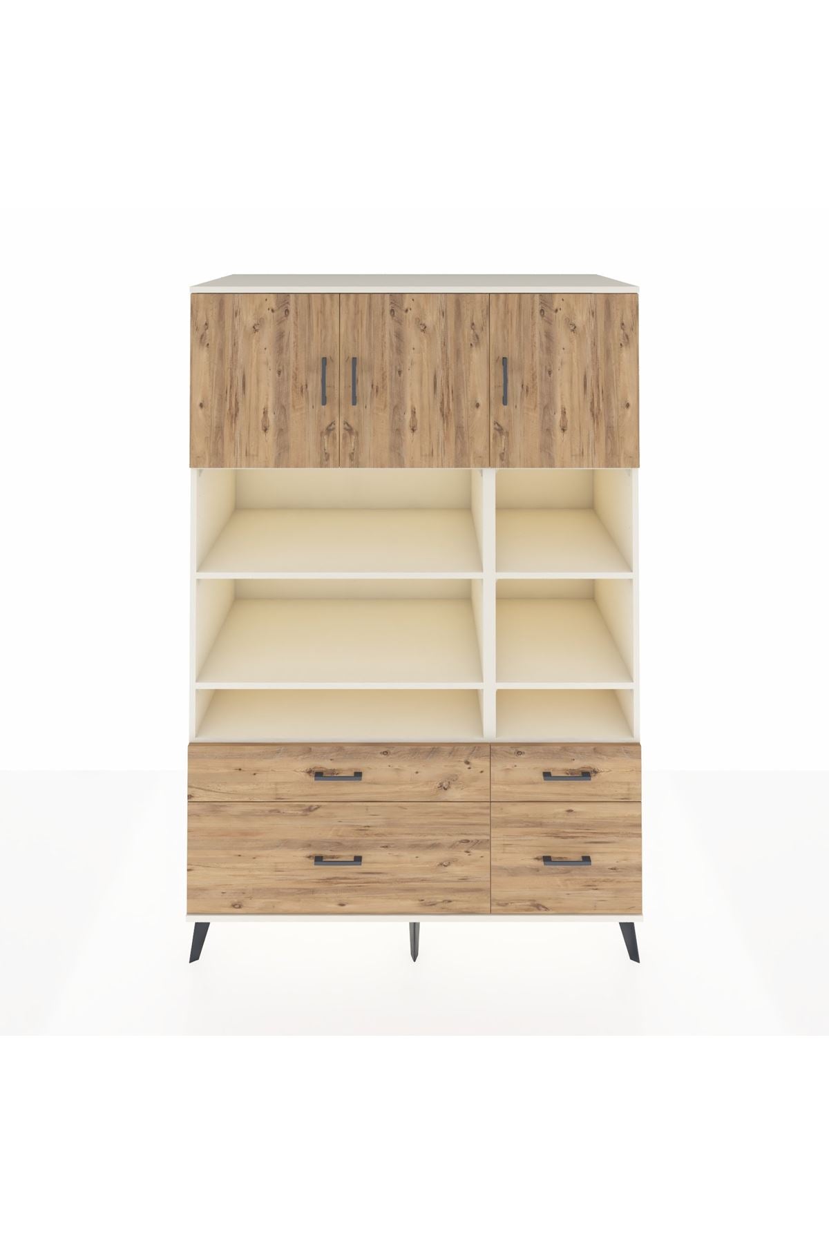 Kronos Dolap 10 Raflı 4 Çekmeceli 3 Kapaklı 132x59x195 Aytaşı-Çam/Çam