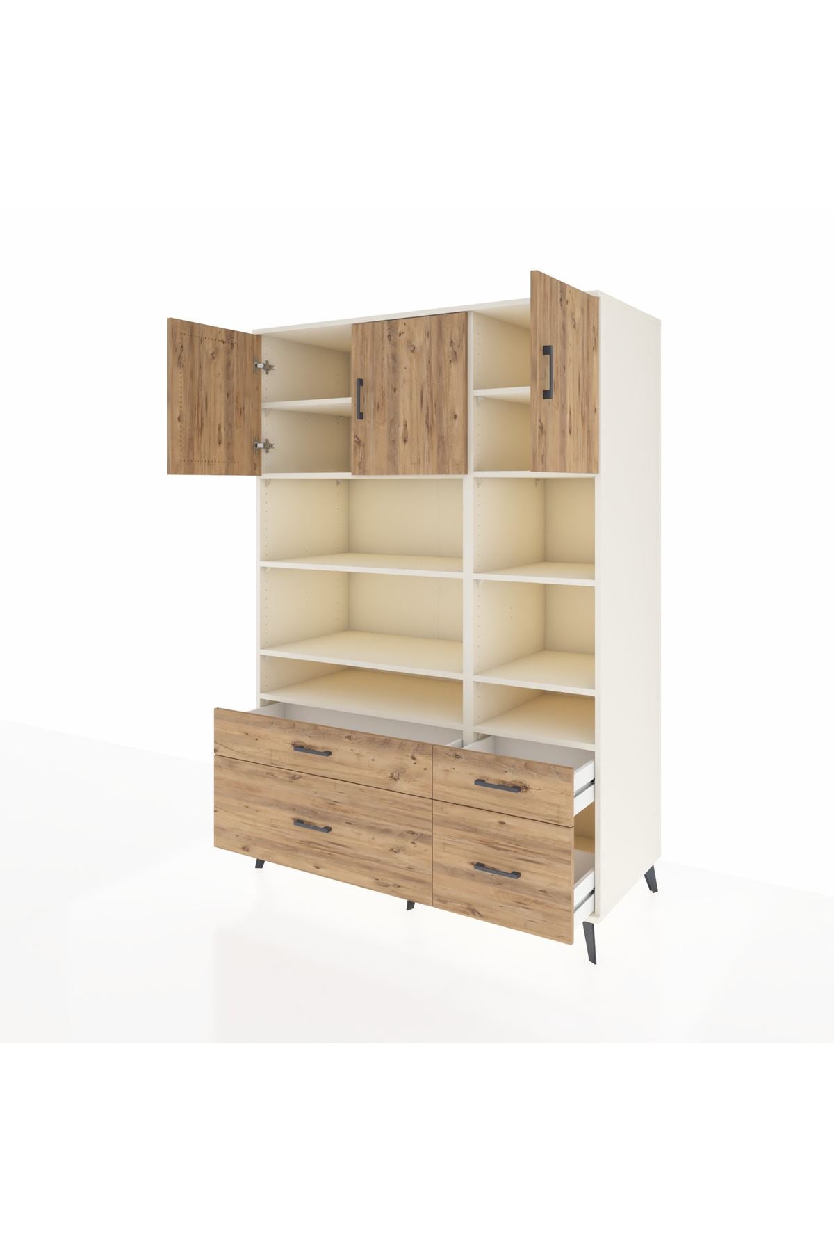 Kronos Dolap 10 Raflı 4 Çekmeceli 3 Kapaklı 132x59x195 Aytaşı-Çam/Çam