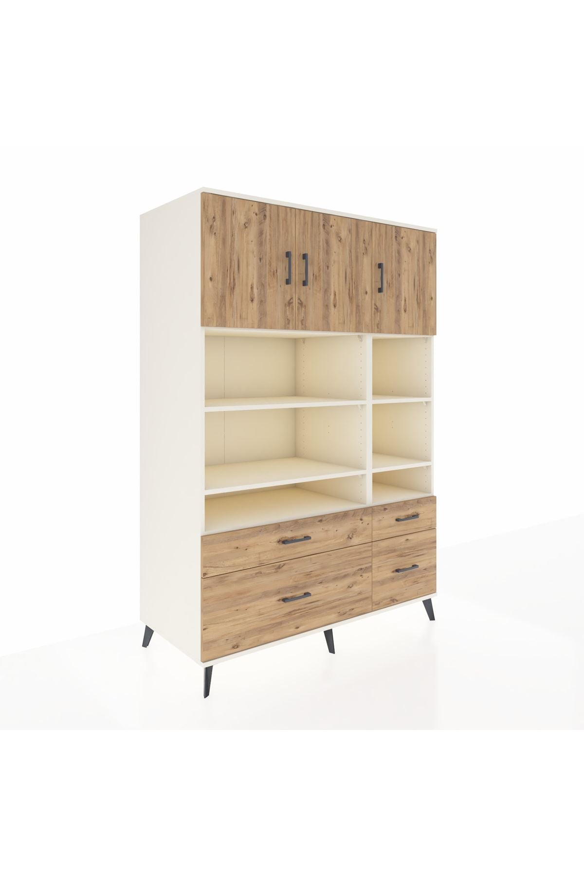 Kronos Dolap 10 Raflı 4 Çekmeceli 3 Kapaklı 132x59x195 Aytaşı-Çam/Çam