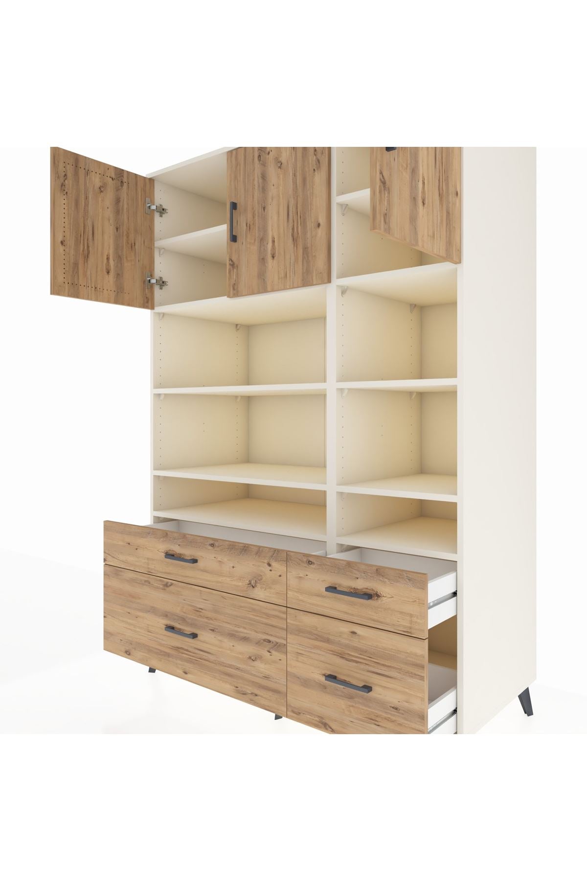 Kronos Dolap 10 Raflı 4 Çekmeceli 3 Kapaklı 132x59x195 Aytaşı-Çam/Çam