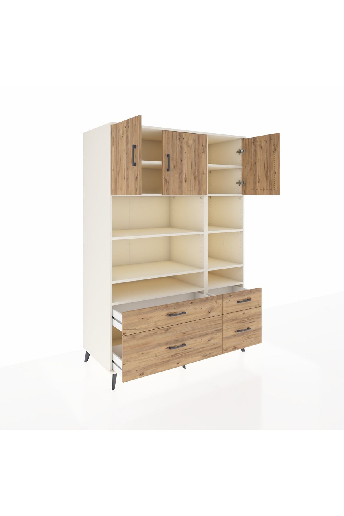 Kronos Dolap 10 Raflı 4 Çekmeceli 3 Kapaklı 132x59x195 Aytaşı-Çam/Çam