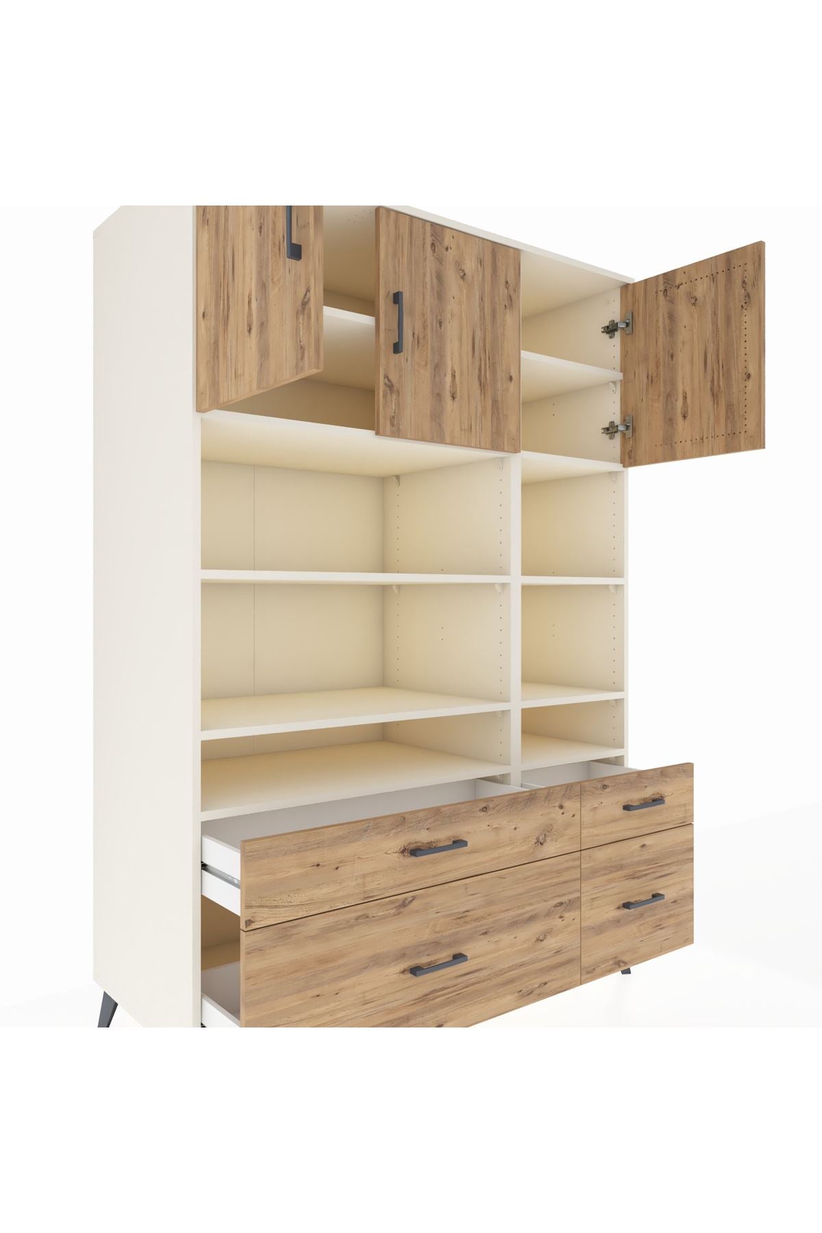 Kronos Dolap 10 Raflı 4 Çekmeceli 3 Kapaklı 132x59x195 Aytaşı-Çam/Çam