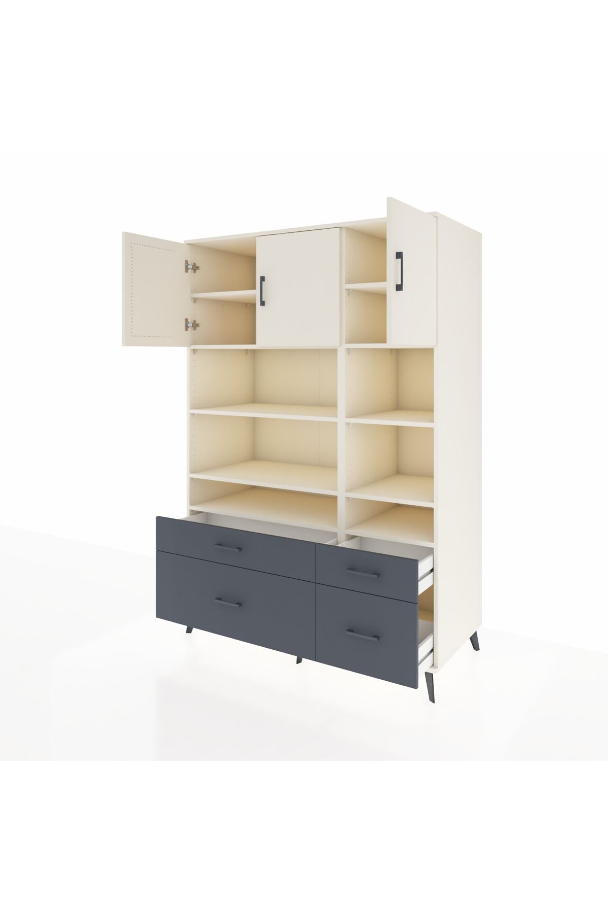 Kronos Dolap 10 Raflı 4 Çekmeceli 3 Kapaklı 132x59x195 Aytaşı-Aytaşı/Antrasit