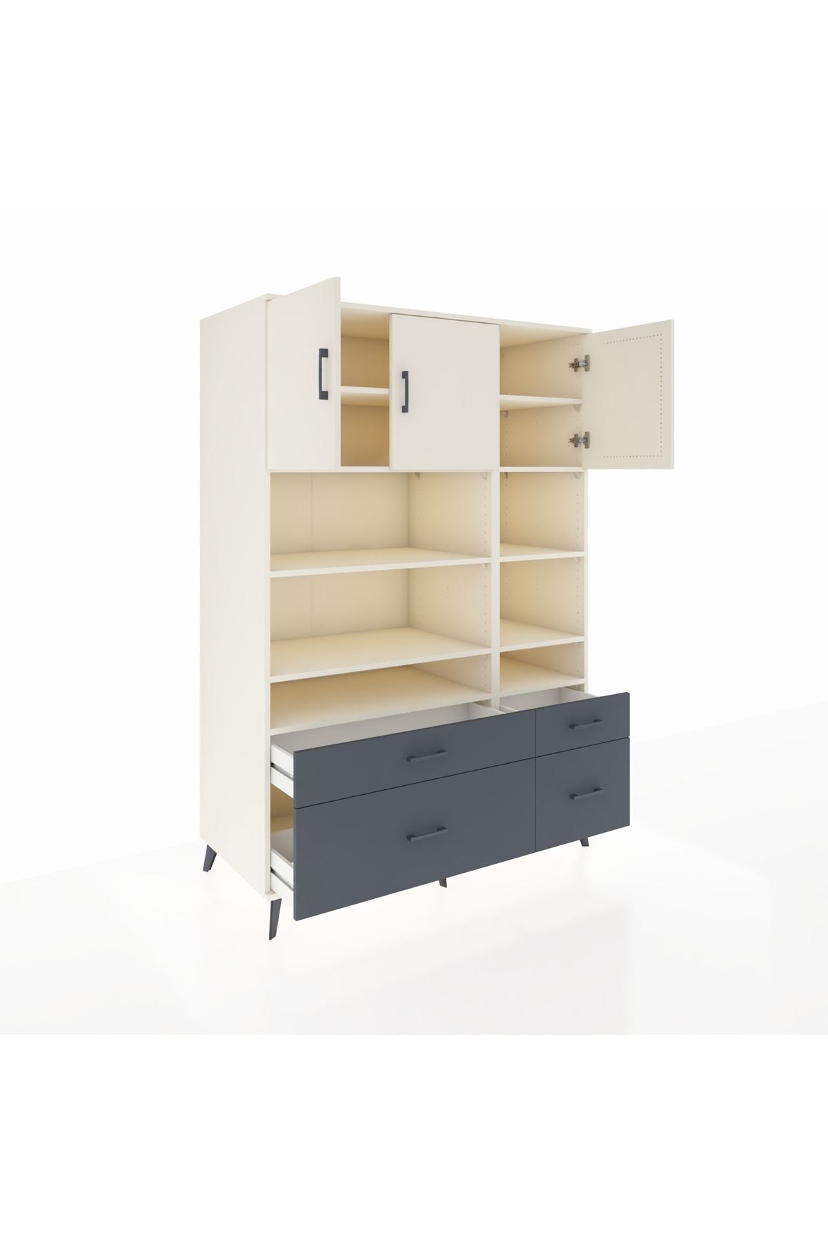 Kronos Dolap 10 Raflı 4 Çekmeceli 3 Kapaklı 132x59x195 Aytaşı-Aytaşı/Antrasit