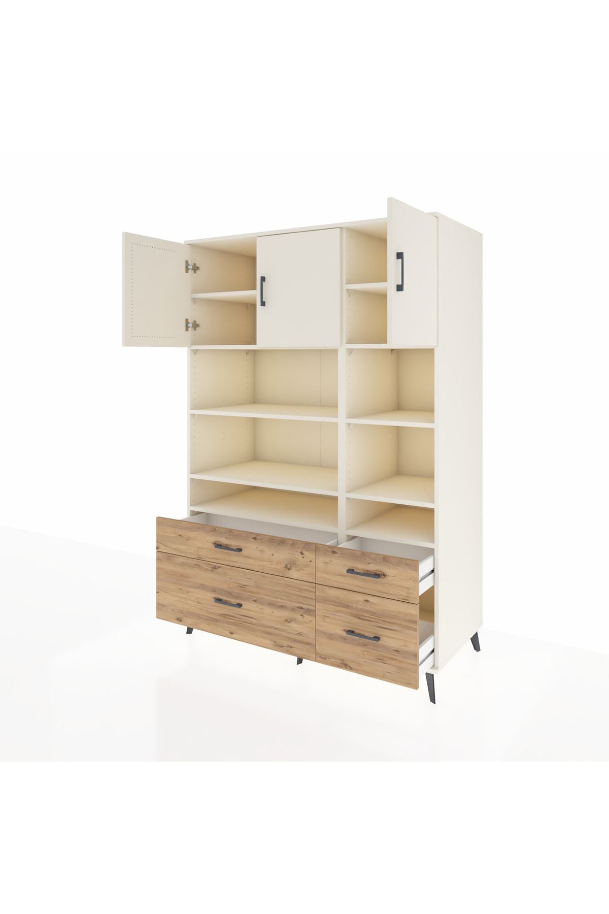 Kronos Dolap 10 Raflı 4 Çekmeceli 3 Kapaklı 132x59x195 Aytaşı-Aytaşı/Çam