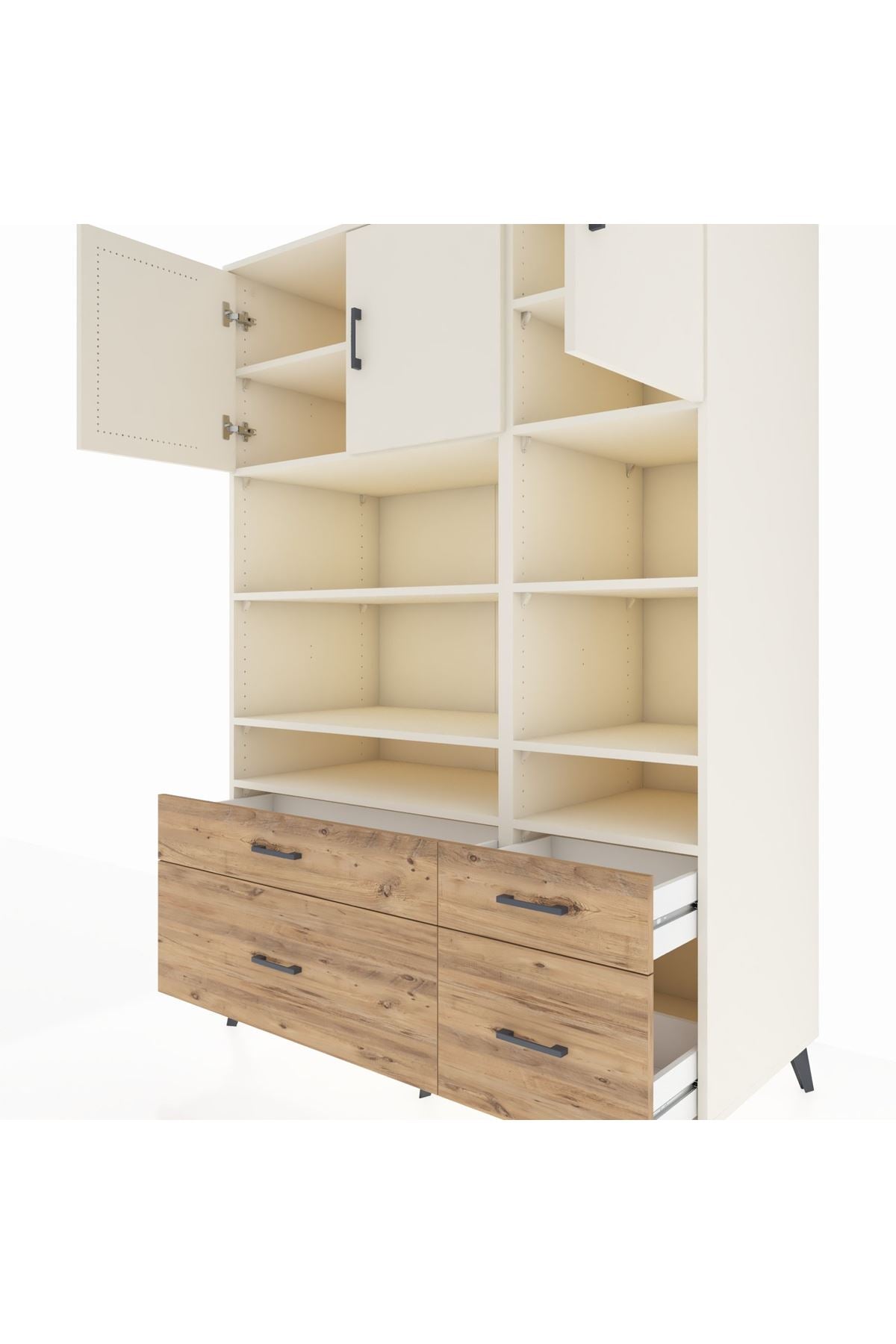 Kronos Dolap 10 Raflı 4 Çekmeceli 3 Kapaklı 132x59x195 Aytaşı-Aytaşı/Çam