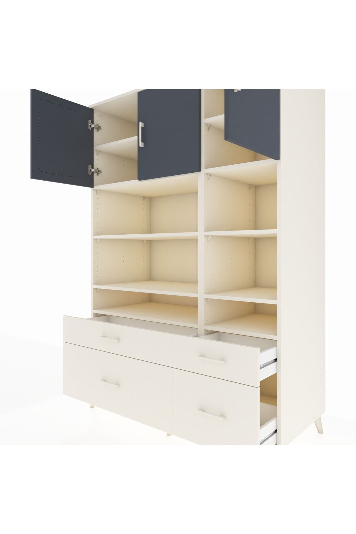 Kronos Dolap 10 Raflı 4 Çekmeceli 3 Kapaklı 132x59x195 Aytaşı-Antrasit/Aytaşı