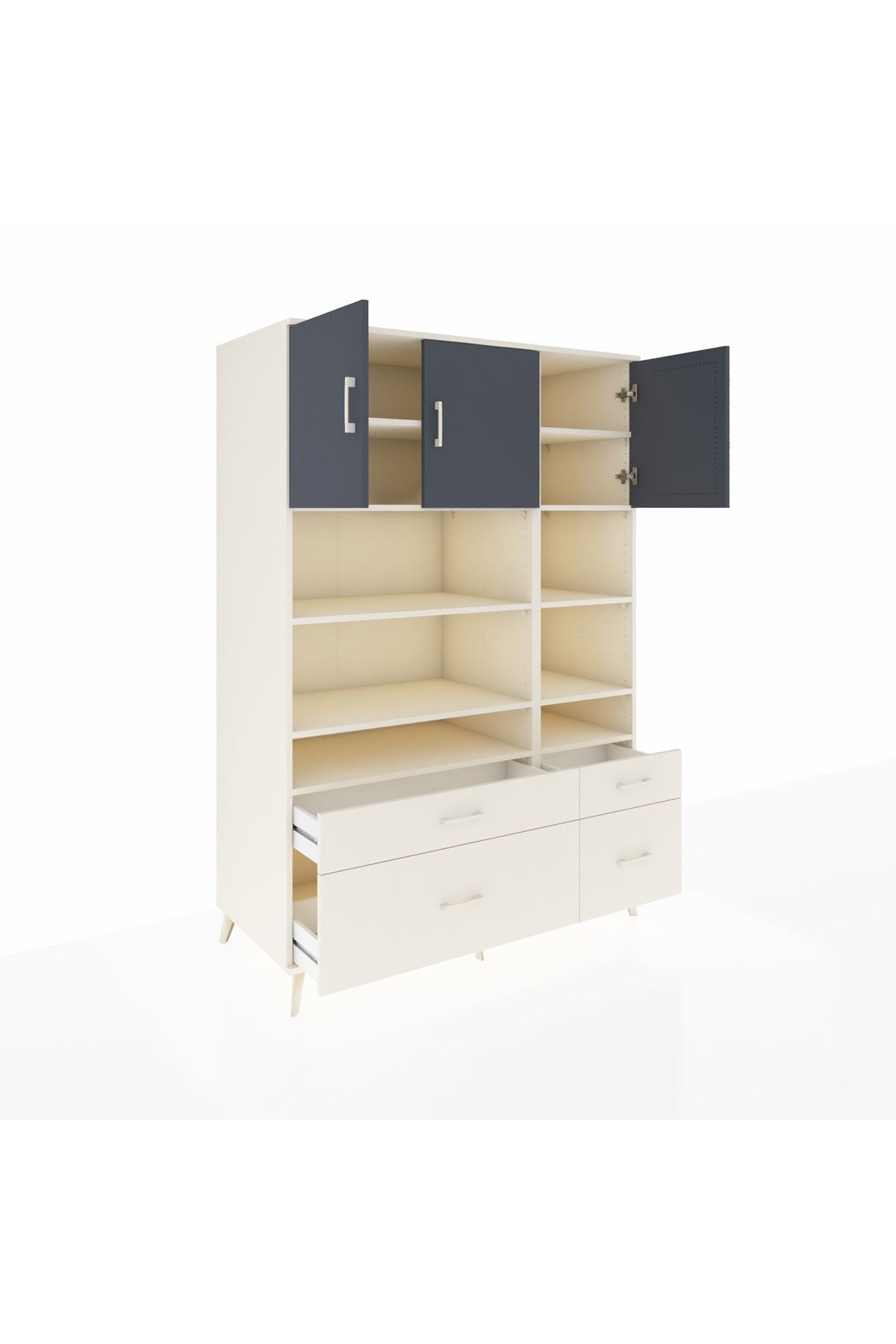 Kronos Dolap 10 Raflı 4 Çekmeceli 3 Kapaklı 132x59x195 Aytaşı-Antrasit/Aytaşı