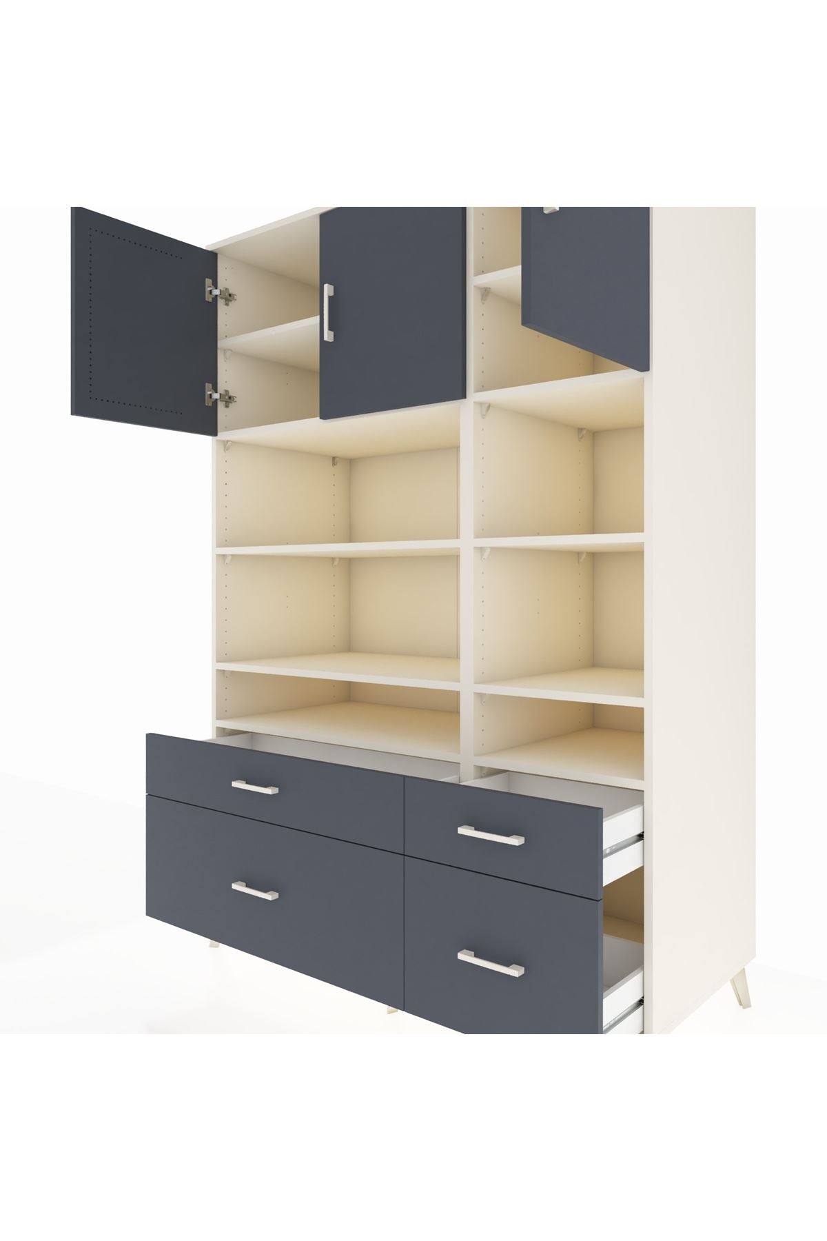 Kronos Dolap 10 Raflı 4 Çekmeceli 3 Kapaklı 132x59x195 Aytaşı-Antrasit/Antrasit