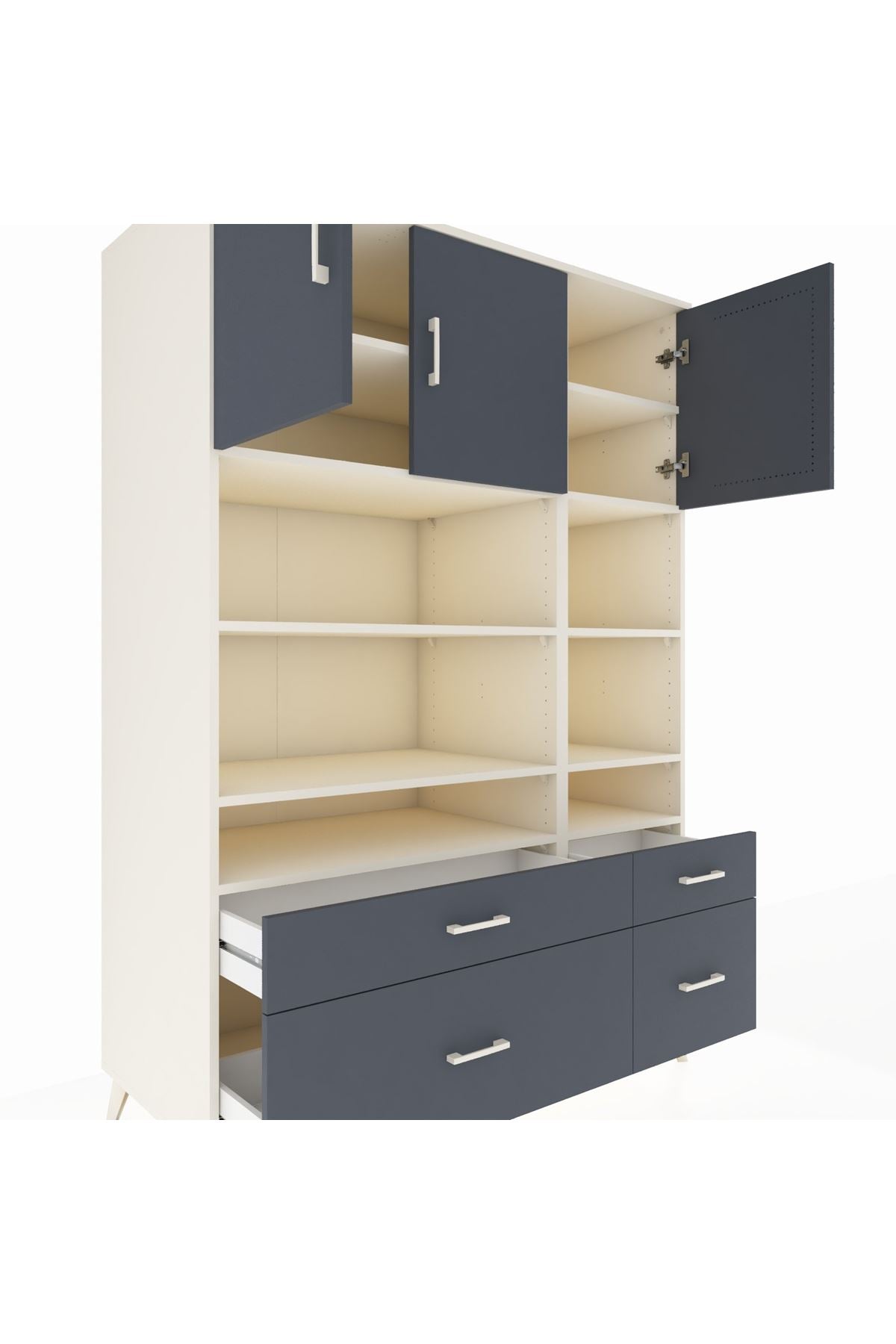 Kronos Dolap 10 Raflı 4 Çekmeceli 3 Kapaklı 132x59x195 Aytaşı-Antrasit/Antrasit