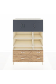 Kronos Dolap 10 Raflı 4 Çekmeceli 3 Kapaklı 132x59x195 Aytaşı-Antrasit/Çam