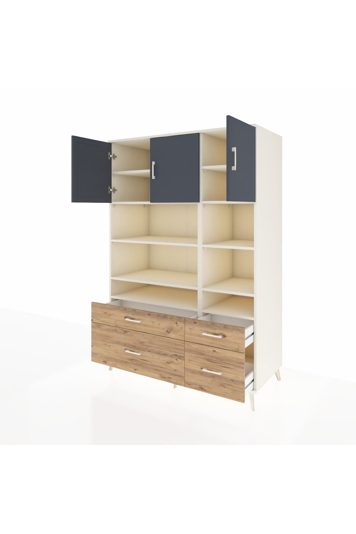 Kronos Dolap 10 Raflı 4 Çekmeceli 3 Kapaklı 132x59x195 Aytaşı-Antrasit/Çam