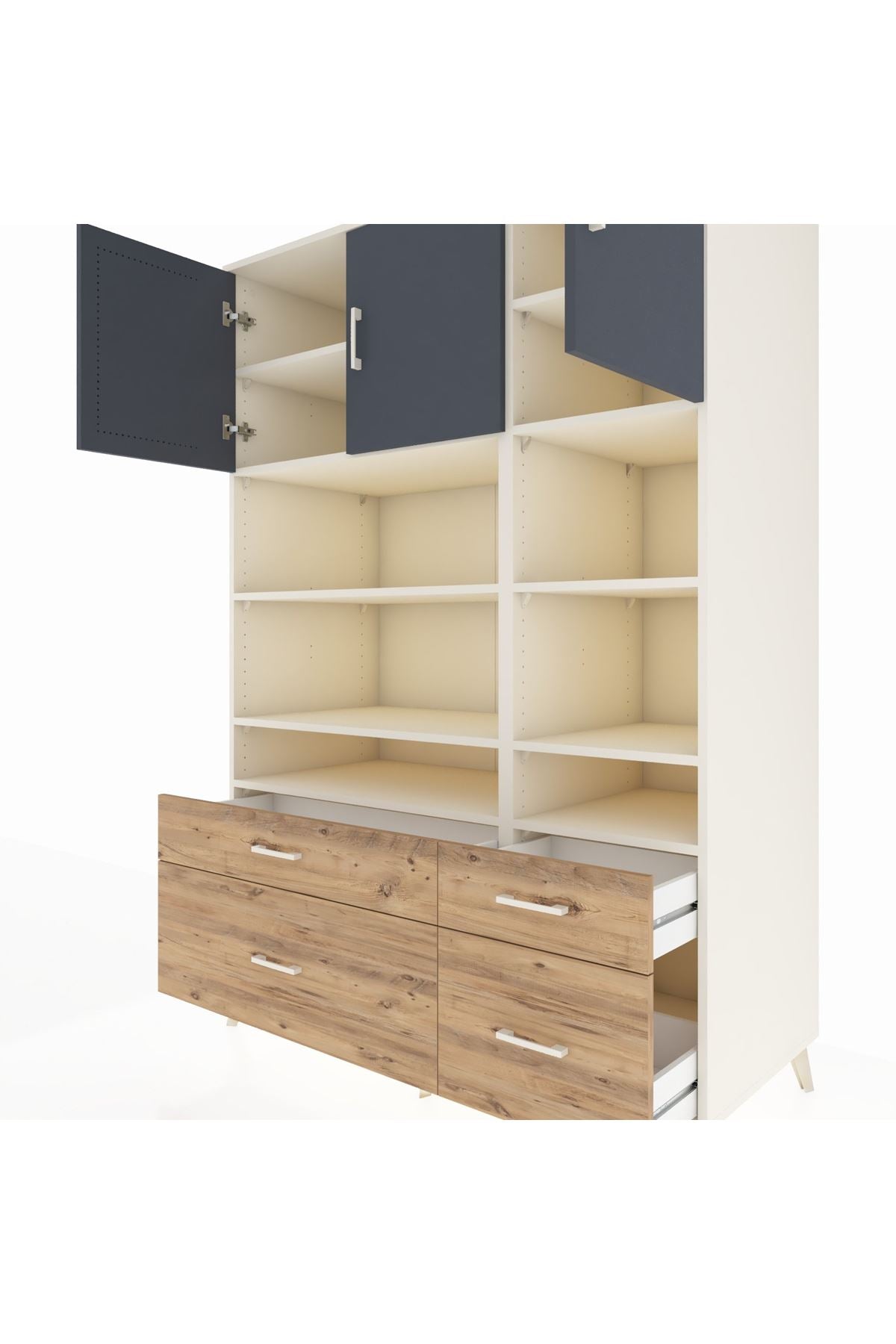 Kronos Dolap 10 Raflı 4 Çekmeceli 3 Kapaklı 132x59x195 Aytaşı-Antrasit/Çam