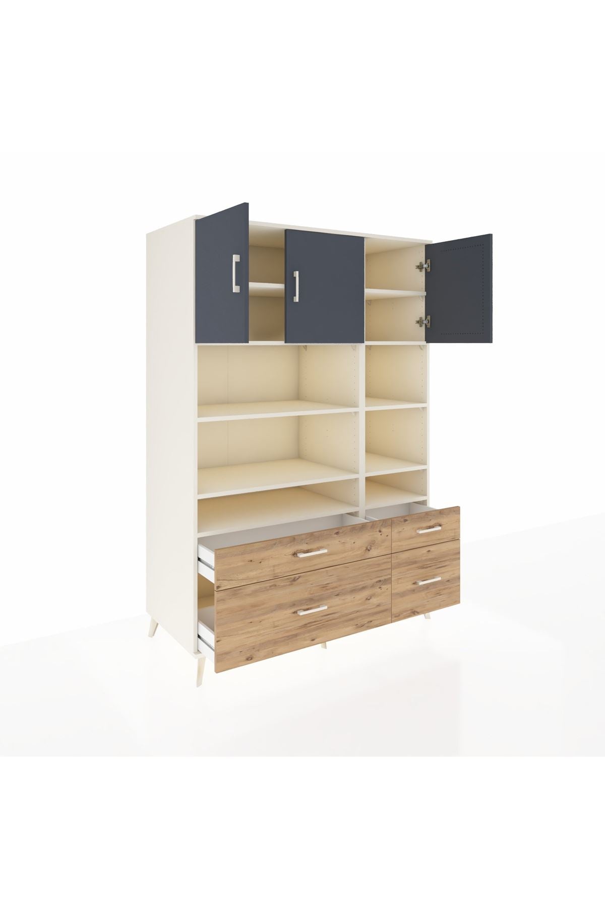 Kronos Dolap 10 Raflı 4 Çekmeceli 3 Kapaklı 132x59x195 Aytaşı-Antrasit/Çam