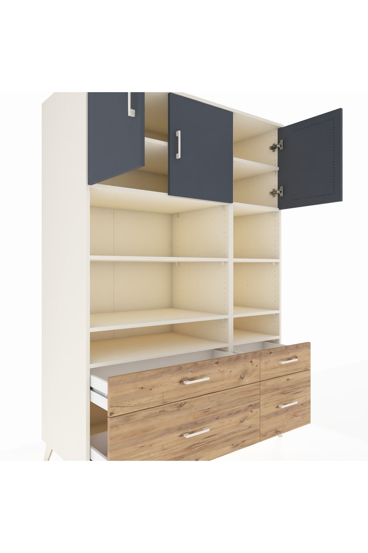 Kronos Dolap 10 Raflı 4 Çekmeceli 3 Kapaklı 132x59x195 Aytaşı-Antrasit/Çam