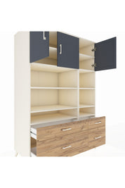 Kronos Dolap 10 Raflı 4 Çekmeceli 3 Kapaklı 132x59x195 Aytaşı-Antrasit/Çam