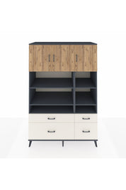 Kronos Dolap 10 Raflı 4 Çekmeceli 3 Kapaklı 132x59x195 Antrasit-Çam/Aytaşı