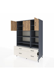 Kronos Dolap 10 Raflı 4 Çekmeceli 3 Kapaklı 132x59x195 Antrasit-Çam/Aytaşı