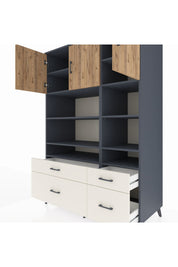 Kronos Dolap 10 Raflı 4 Çekmeceli 3 Kapaklı 132x59x195 Antrasit-Çam/Aytaşı