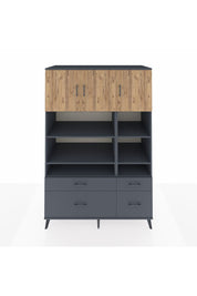 Kronos Dolap 10 Raflı 4 Çekmeceli 3 Kapaklı 132x59x195 Antrasit-Çam/Antrasit