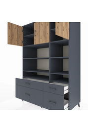 Kronos Dolap 10 Raflı 4 Çekmeceli 3 Kapaklı 132x59x195 Antrasit-Çam/Antrasit