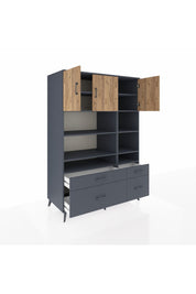 Kronos Dolap 10 Raflı 4 Çekmeceli 3 Kapaklı 132x59x195 Antrasit-Çam/Antrasit