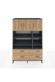 Kronos Dolap 10 Raflı 4 Çekmeceli 3 Kapaklı 132x59x195 Antrasit-Çam/Çam