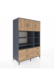 Kronos Dolap 10 Raflı 4 Çekmeceli 3 Kapaklı 132x59x195 Antrasit-Çam/Çam
