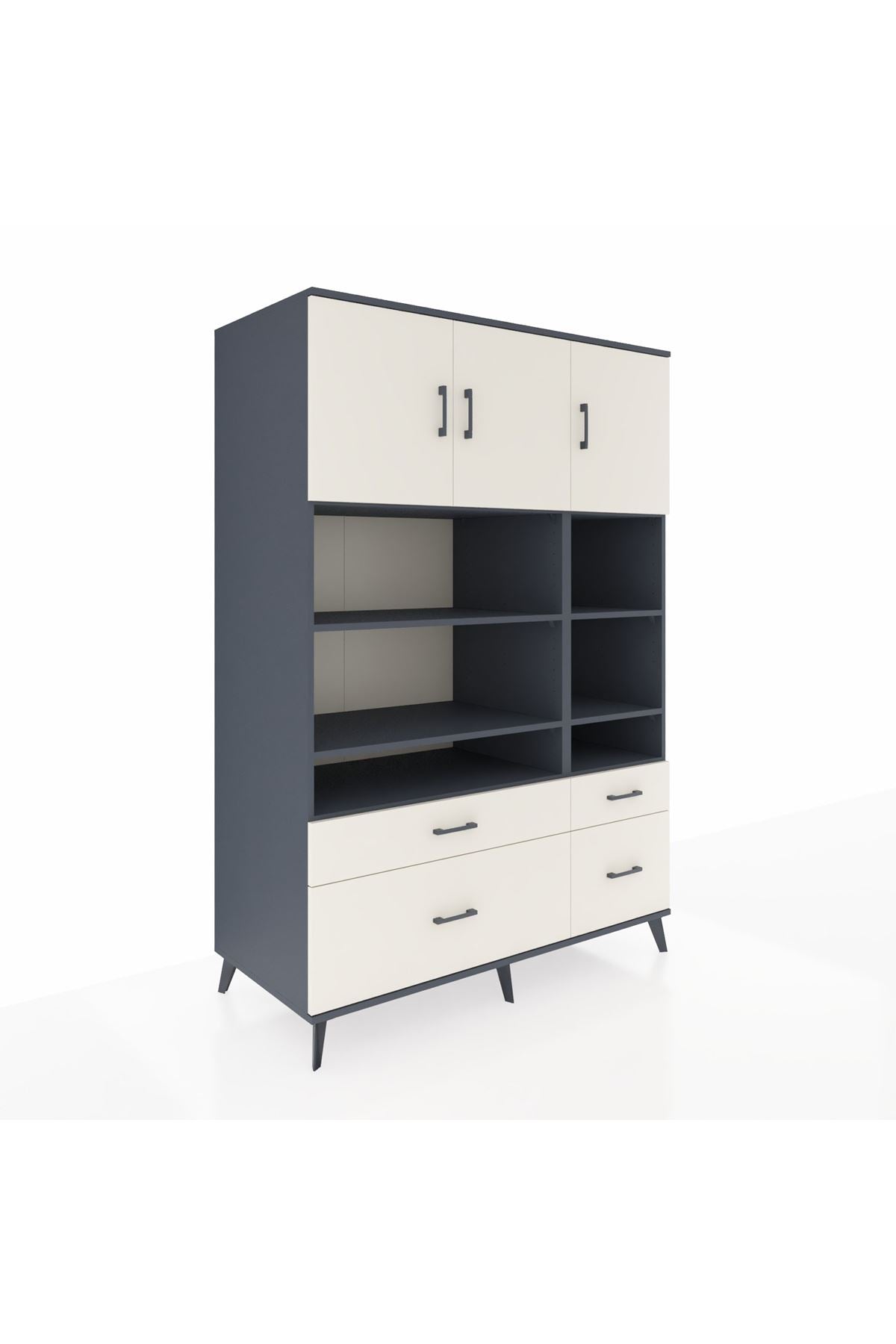 Kronos Dolap 10 Raflı 4 Çekmeceli 3 Kapaklı 132x59x195 Antrasit-Aytaşı/Aytaşı