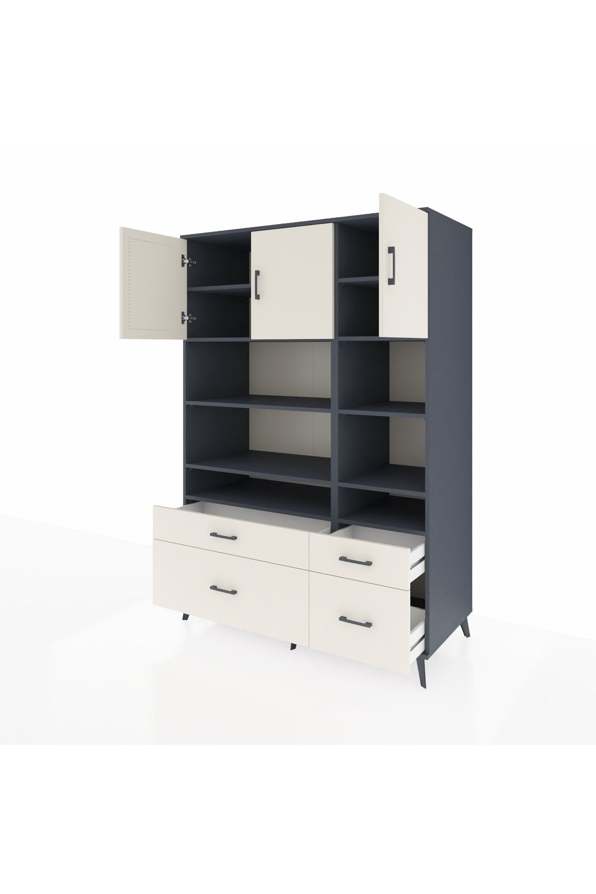 Kronos Dolap 10 Raflı 4 Çekmeceli 3 Kapaklı 132x59x195 Antrasit-Aytaşı/Aytaşı