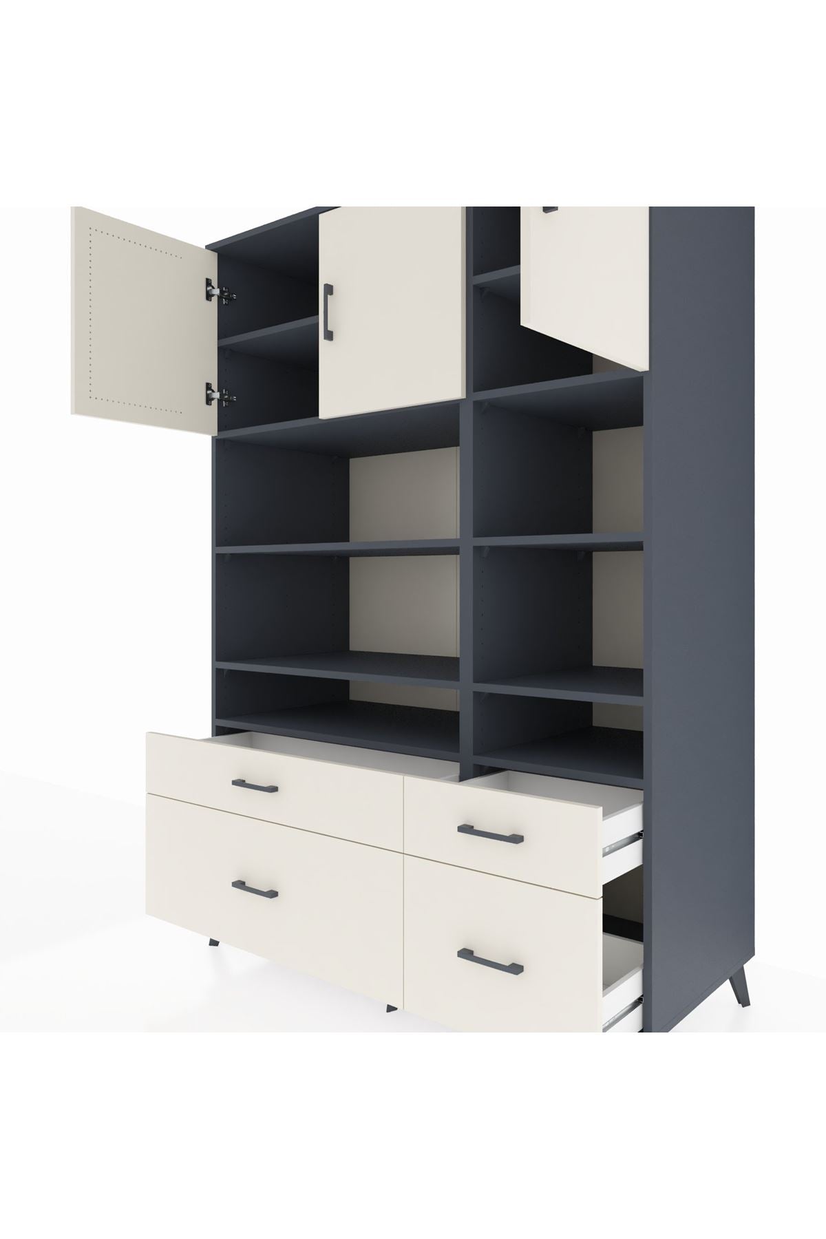 Kronos Dolap 10 Raflı 4 Çekmeceli 3 Kapaklı 132x59x195 Antrasit-Aytaşı/Aytaşı